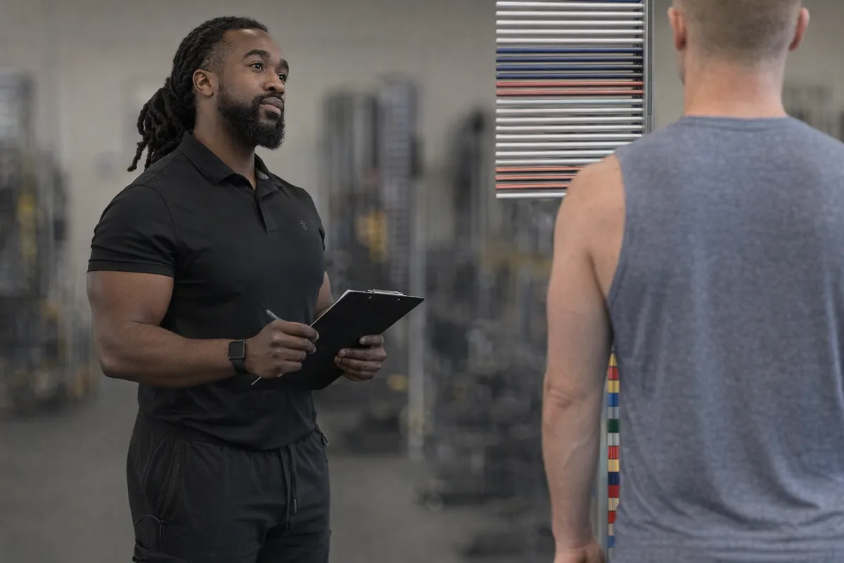 Jordan Pitts recording a client's performance assessment results