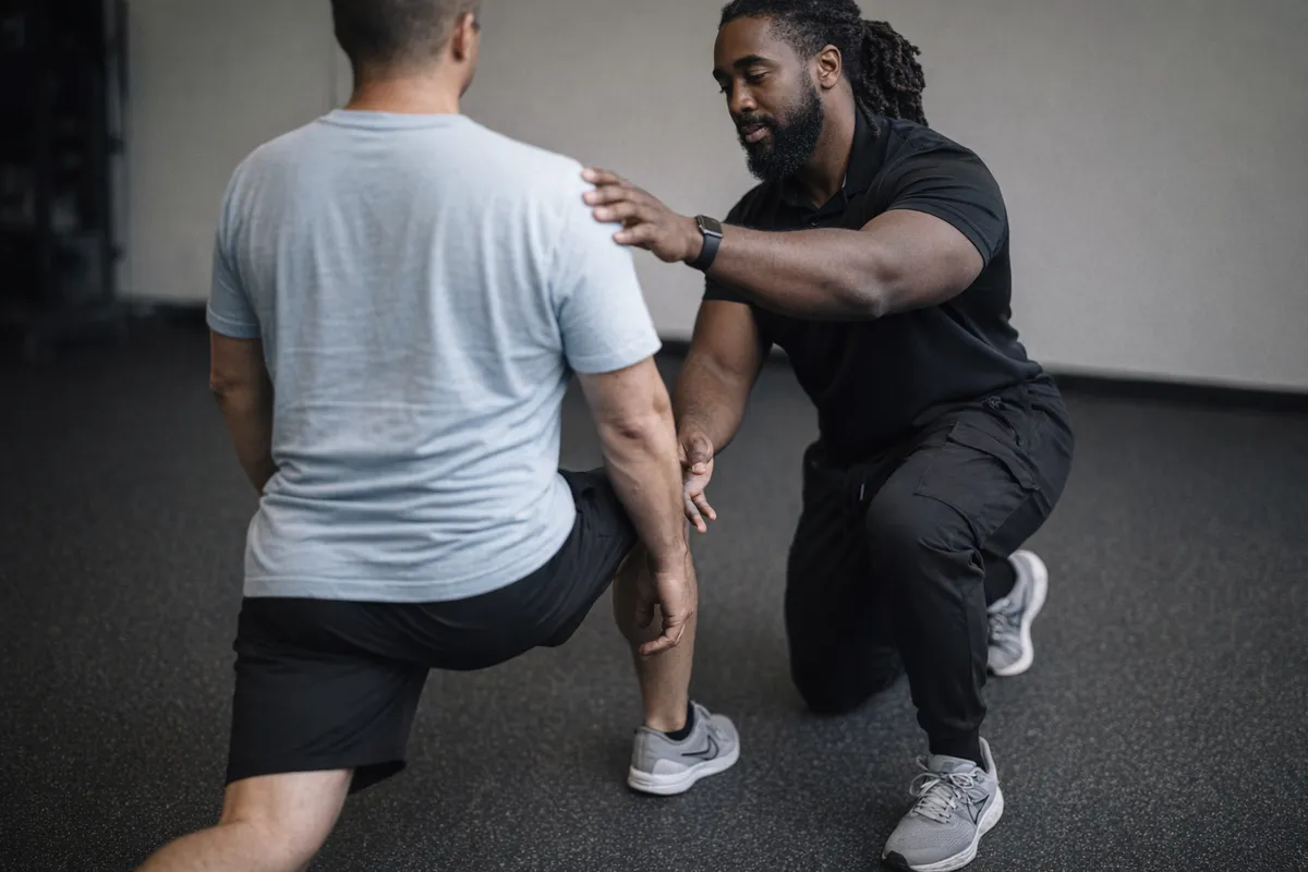 Jordan Pitts coaching a client through a lunge
