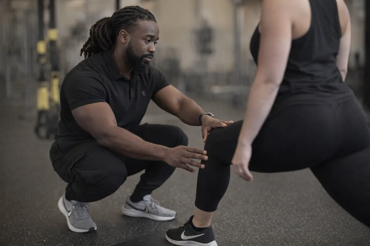 Jordan Pitts instructing a client through a guided lunge