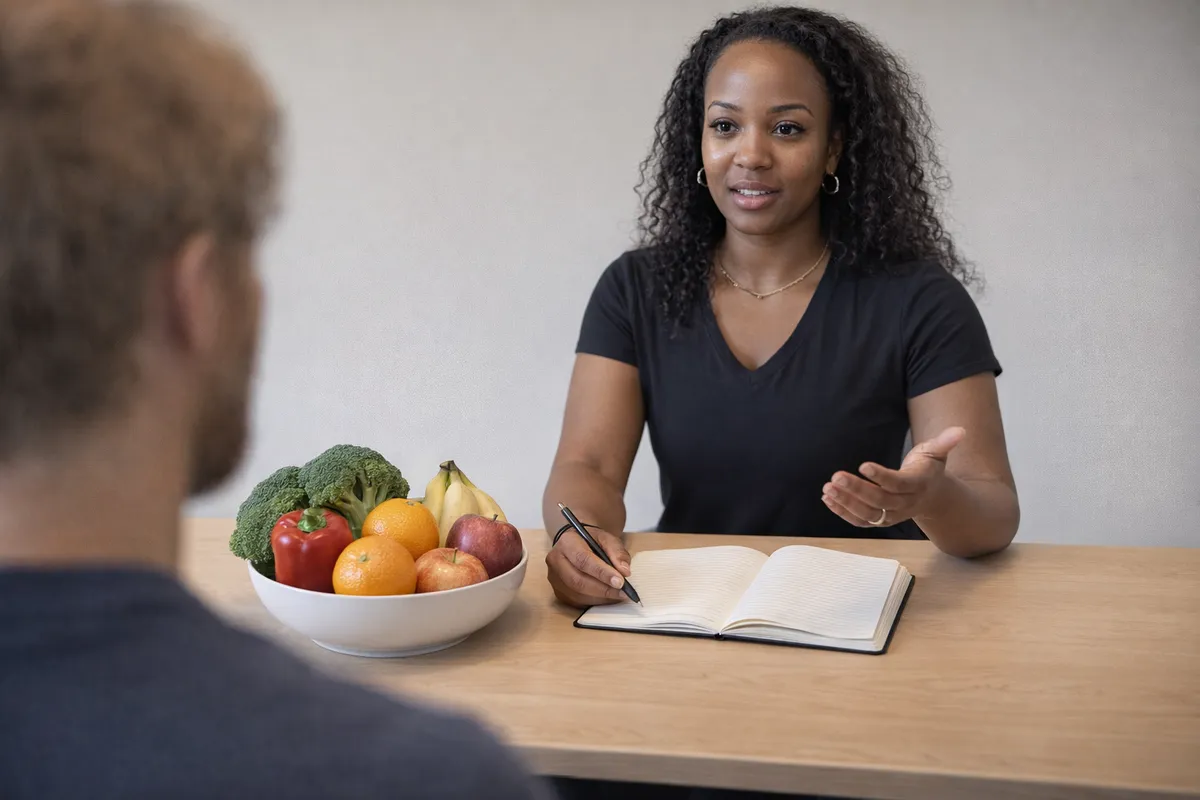 Jemeka Pitts leading a nutrition consultation with a client